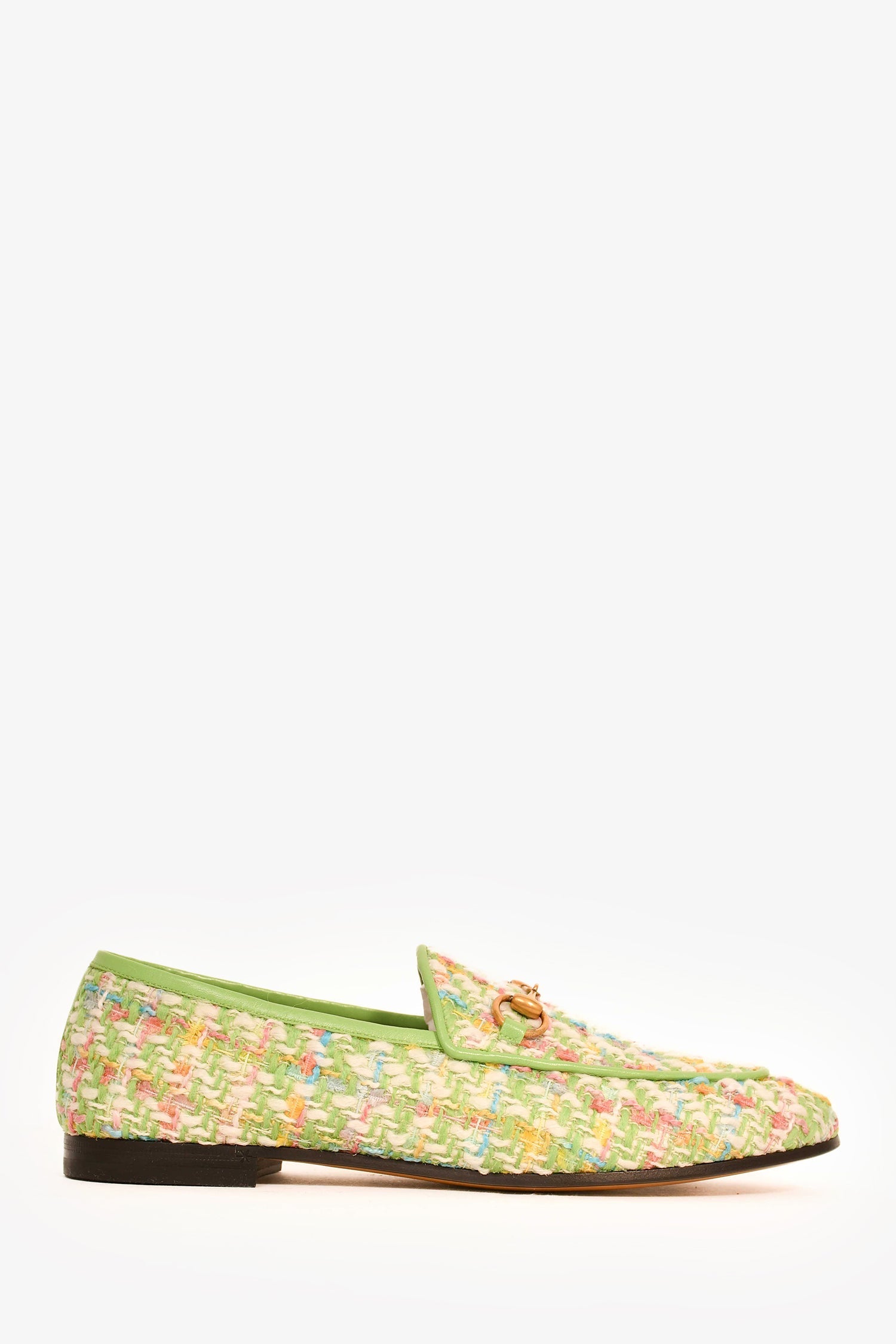 Gucci Green/Multicolour Tweed Horsebit Loafers Size 38
