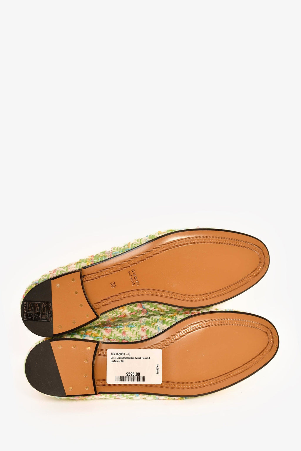 Gucci Green/Multicolour Tweed Horsebit Loafers Size 38