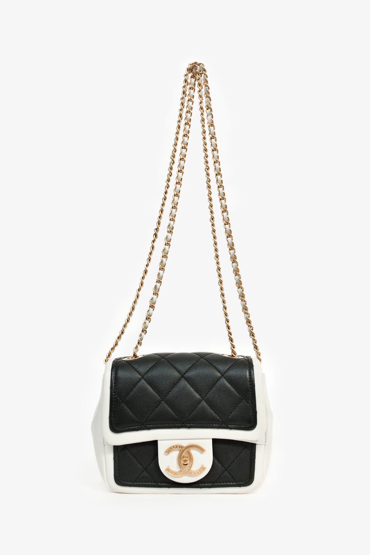 Pre-Loved Chanel™ 2014 Black/White Lambskin Medium Graphic Mini Square Flap Bag