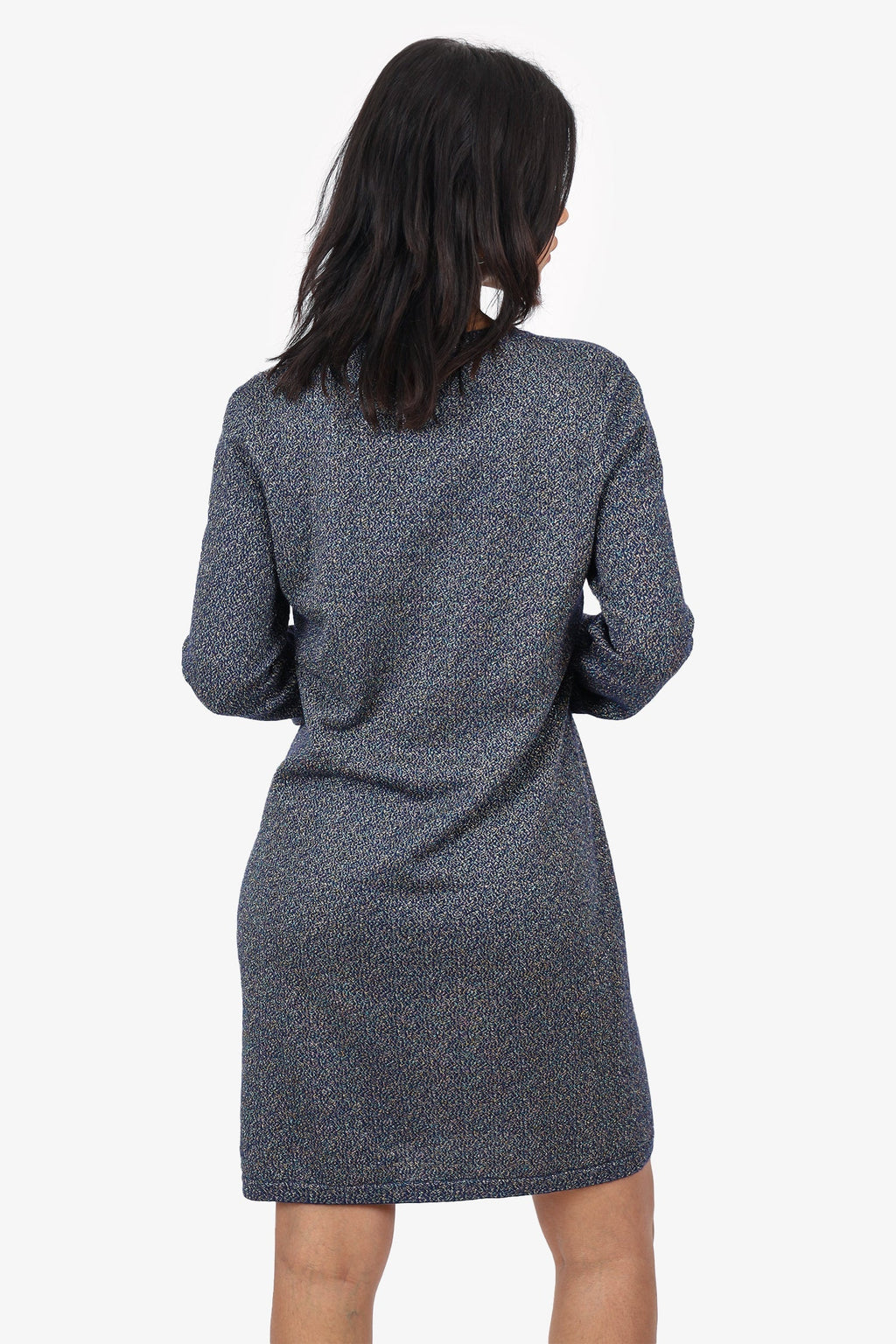 Pre-Loved Chanel™ 2011 Navy Cashmere Glitter Knitted Long Sleeve Dress Size 40