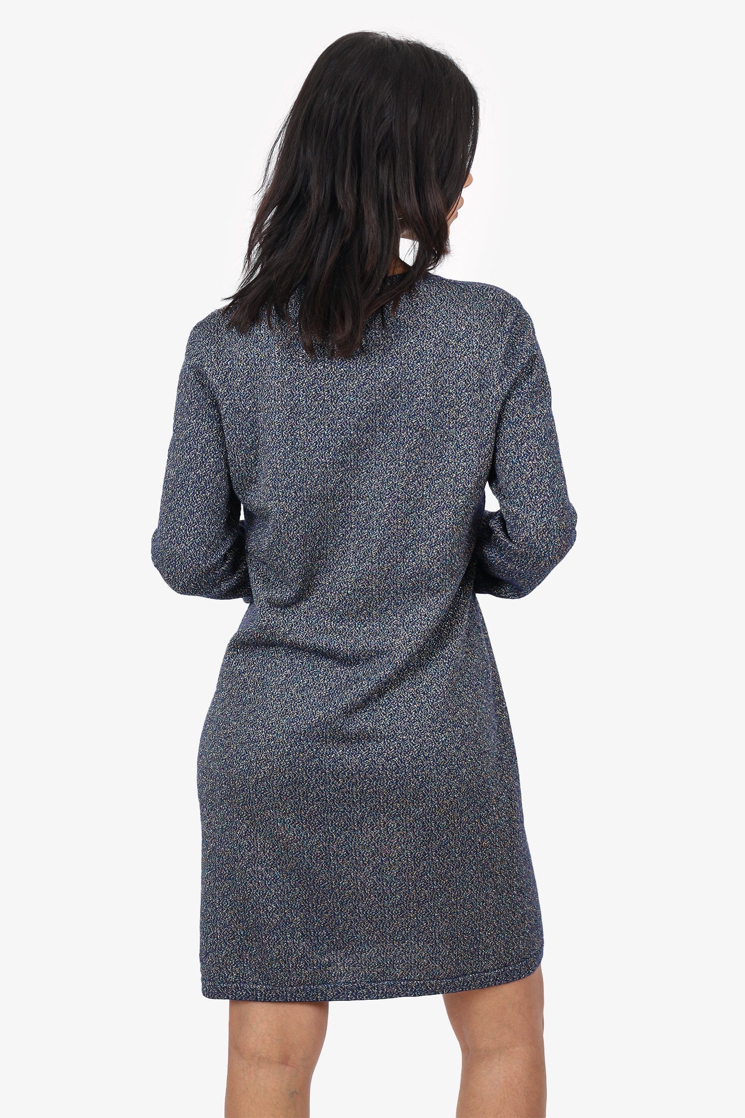 Pre-Loved Chanel™ 2011 Navy Cashmere Glitter Knitted Long Sleeve Dress Size 40