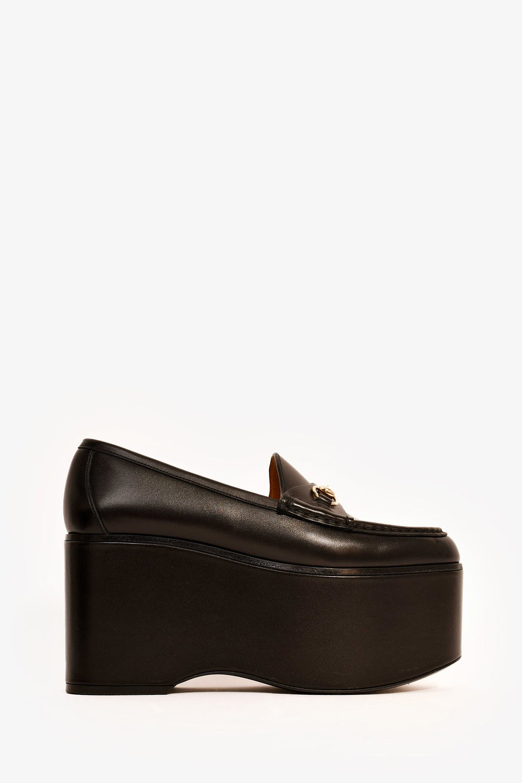 Gucci Black Leather Horsebit Mega Platform Loafers Size 38.5