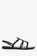 Saint Laurent Black Patent Cassandra YSL Flat Sandals Size 37.5 (As Is)