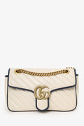 Gucci Cream/Navy Leather Small Marmont Shoulder Bag
