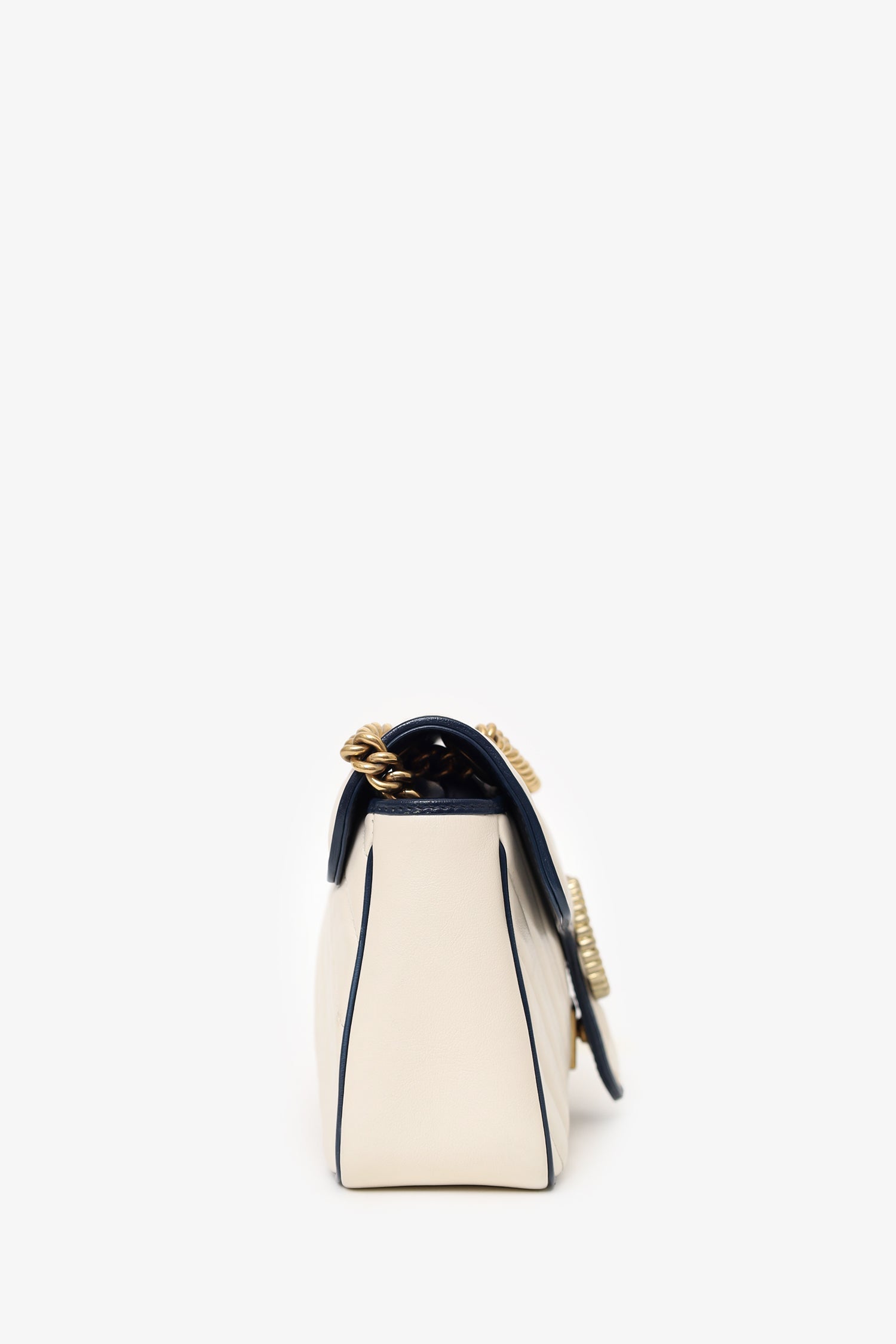 Gucci Cream/Navy Leather Small Marmont Shoulder Bag