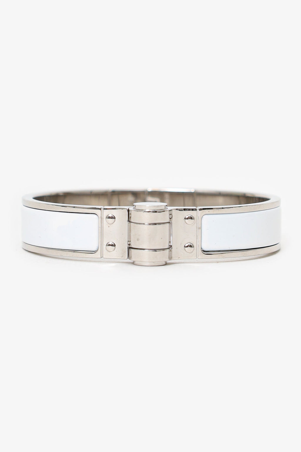 Hermès Silver Toned/White Enamel Charnière Hinged Bracelet