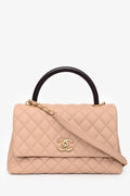 Pre-Loved Chanel™ 2019 Beige Caviar Leather Small Coco Handle with Strap