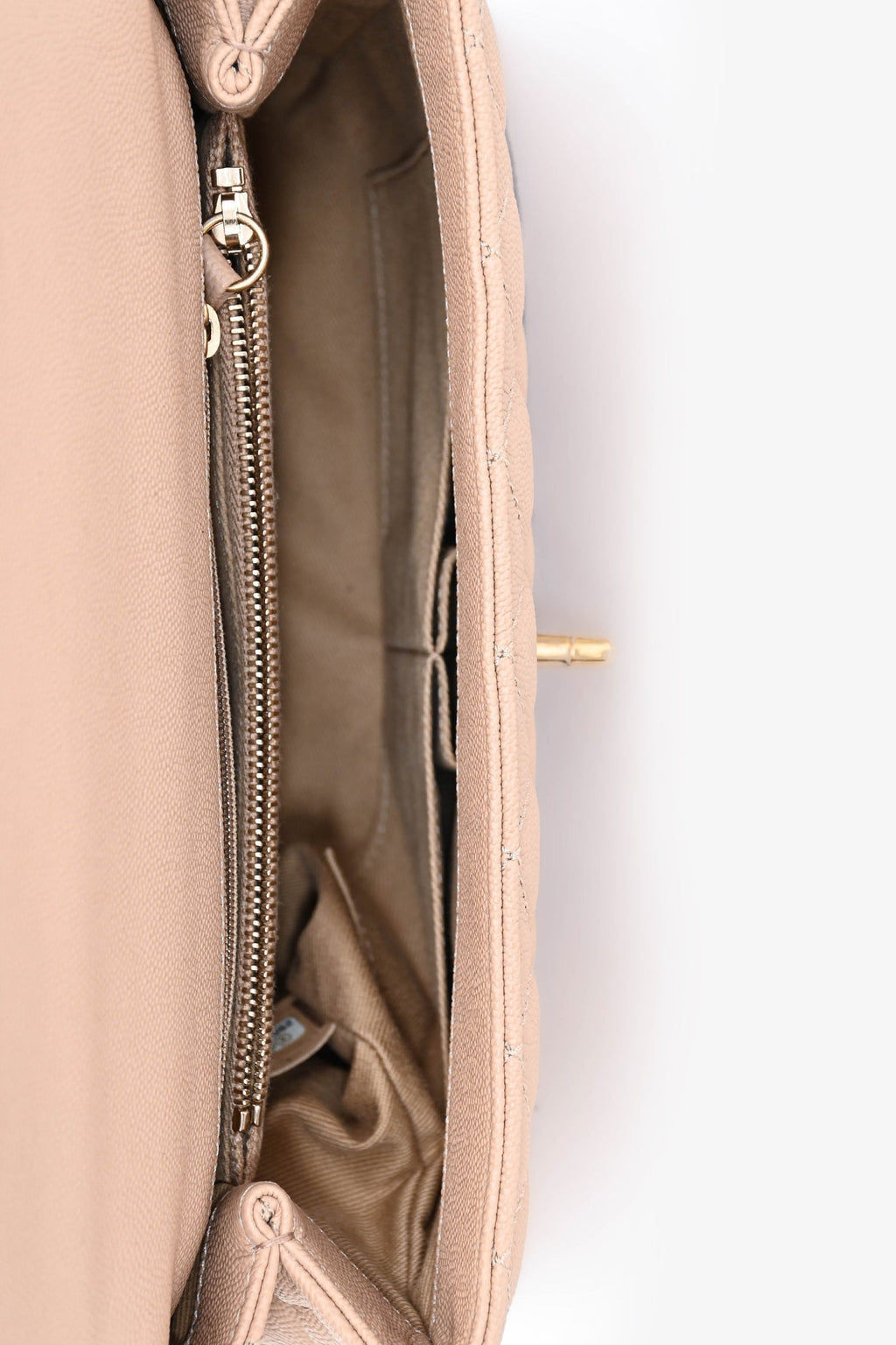 Pre-Loved Chanel™ 2019 Beige Caviar Leather Small Coco Handle with Strap