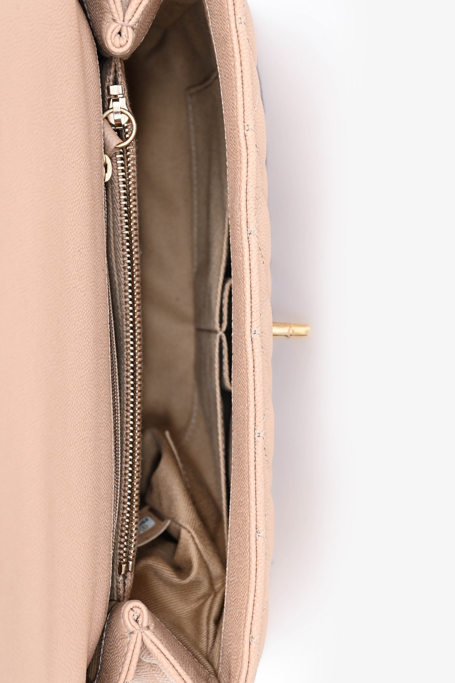 Pre-Loved Chanel™ 2019 Beige Caviar Leather Small Coco Handle with Strap