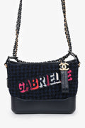 Pre-Loved Chanel 2017/18 Black Leather/Navy Tweed Small Gabrielle Shoulder Bag
