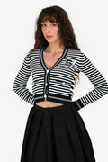 Pre-Loved Chanel™ Cruise 2023 Navy Blue/White Striped Knit igan Size 36