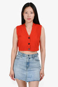 Hermès Orange Cashmere Cropped Button-Up Sweater Vest Size 38