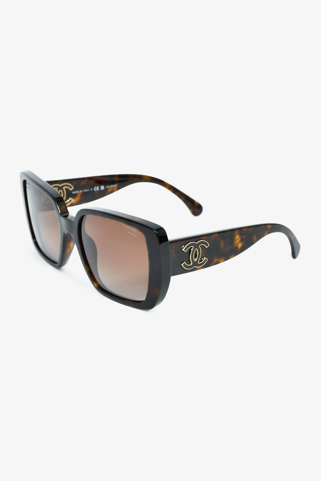 Pre-Loved Chanel™ Dark Tortoise Square CC Sunglasses