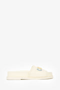 Pre-Loved Chanel™ 2022 Cream Leather Pastel 'CHANEL' Slides Size 38