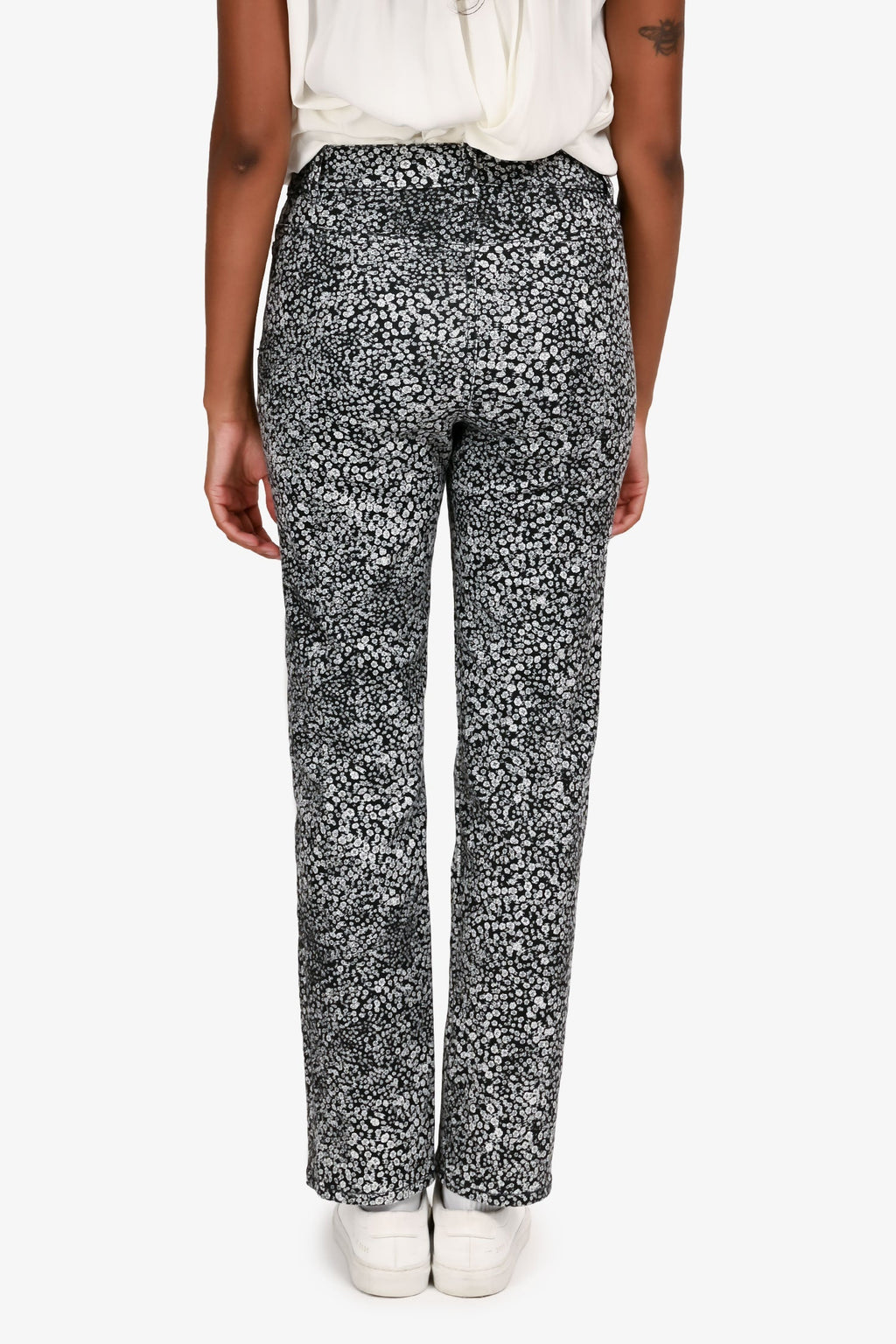 Pre-Loved Chanel™ 2021 Black/White Camellia Print Slim Tapered Jeans Size 36