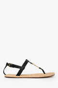 Saint Laurent Black Leather Logo Cassandra Espadrille Sandals Size 41