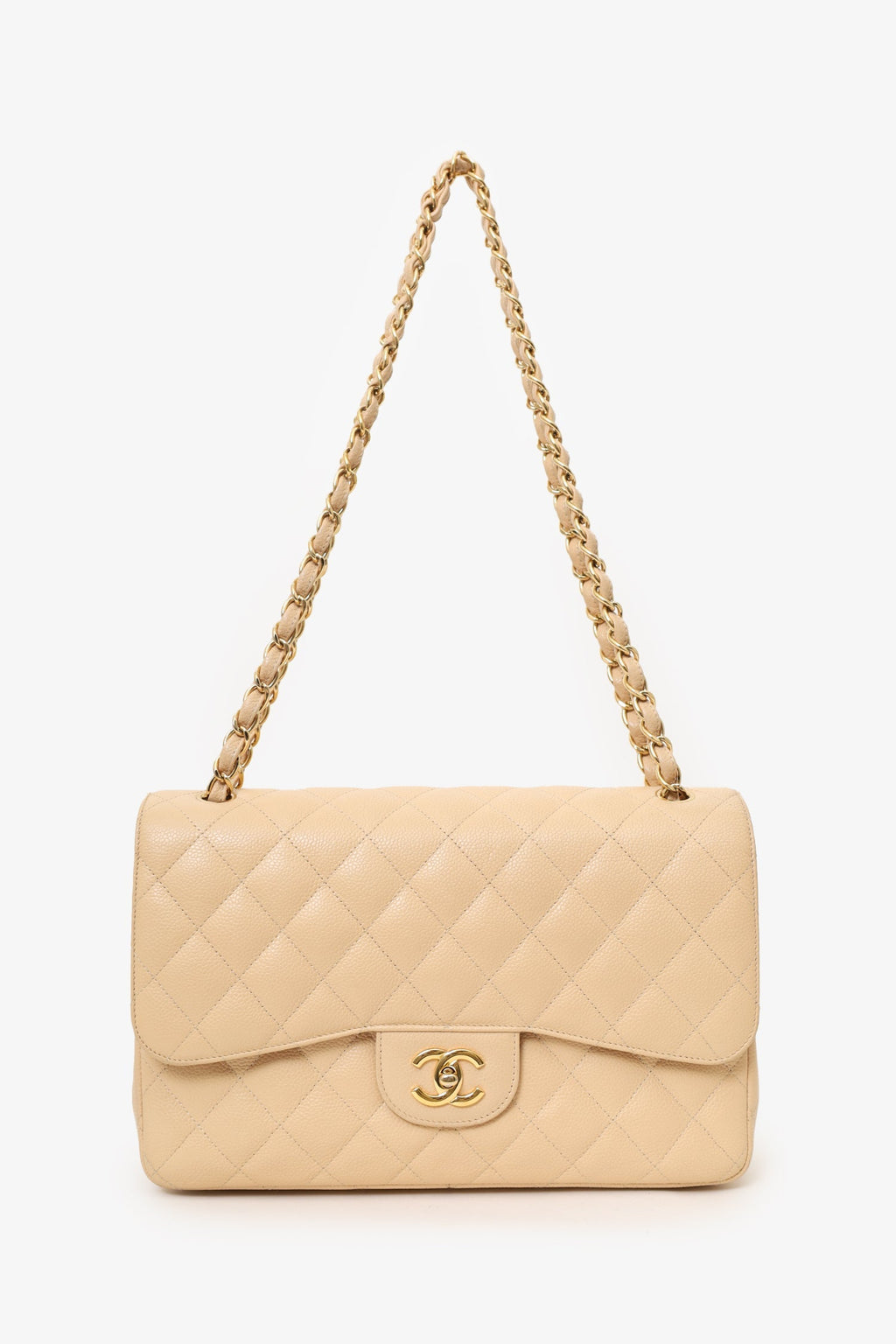 Pre-Loved Chanel™ 2010-11 Beige Caviar Leather Jumbo Classic Double Flap Bag