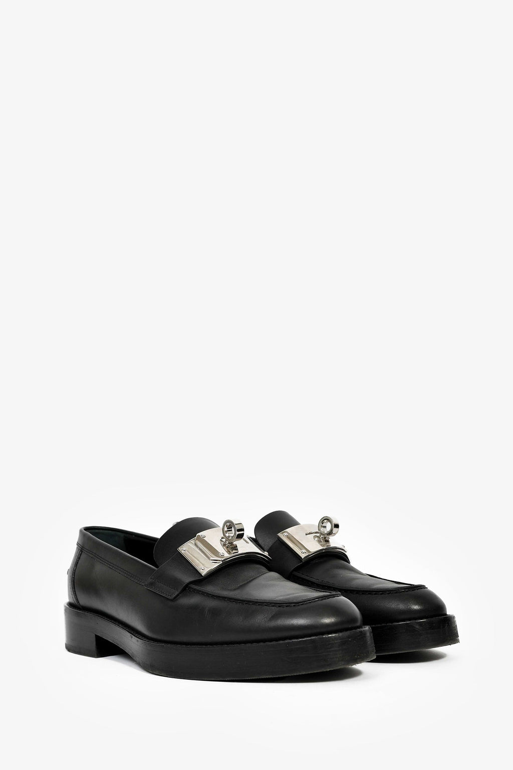Hermès Black Leather Oversized Kelly Buckle Hot Loafers Size 39