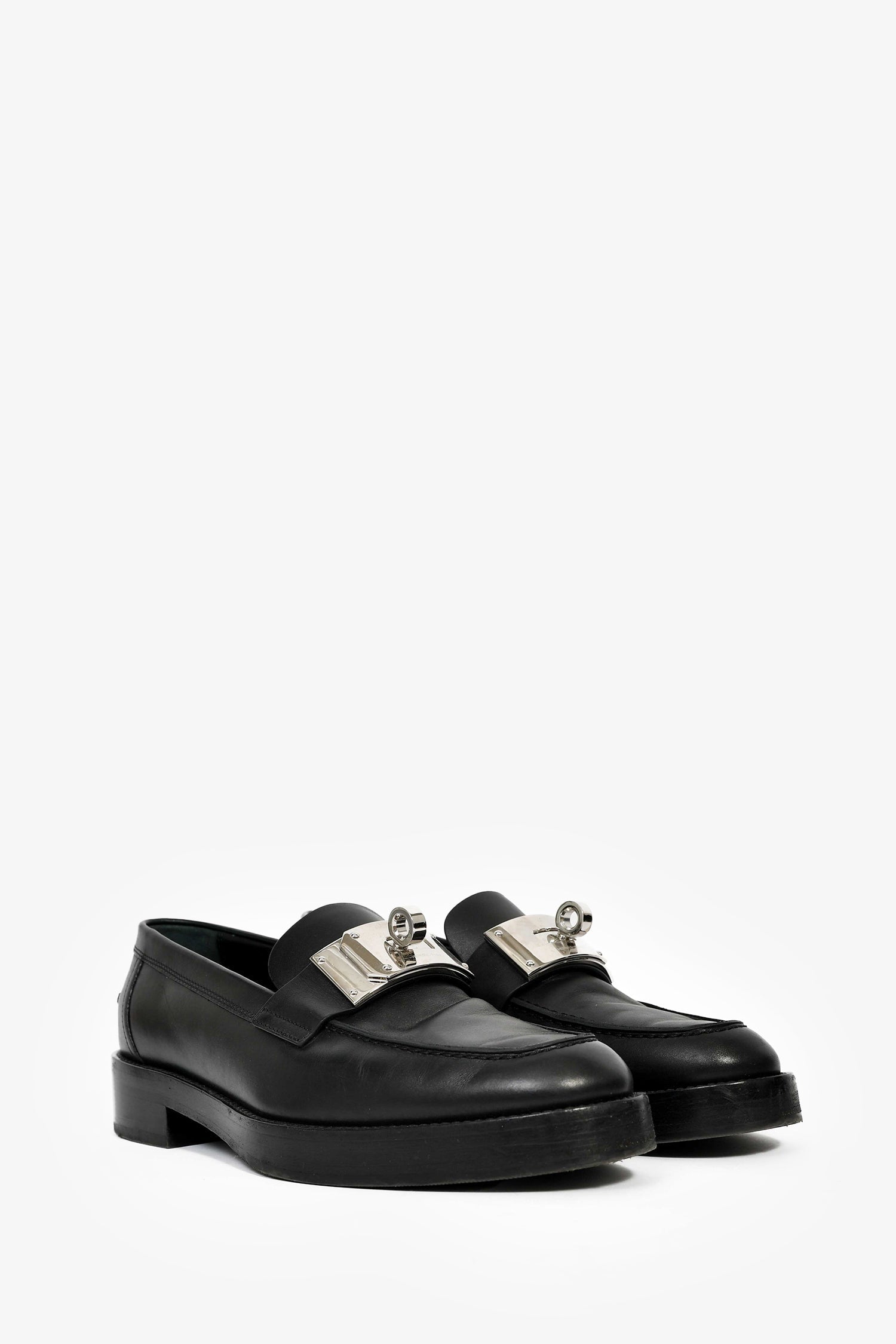 Hermès Black Leather Oversized Kelly Buckle Hot Loafers Size 39