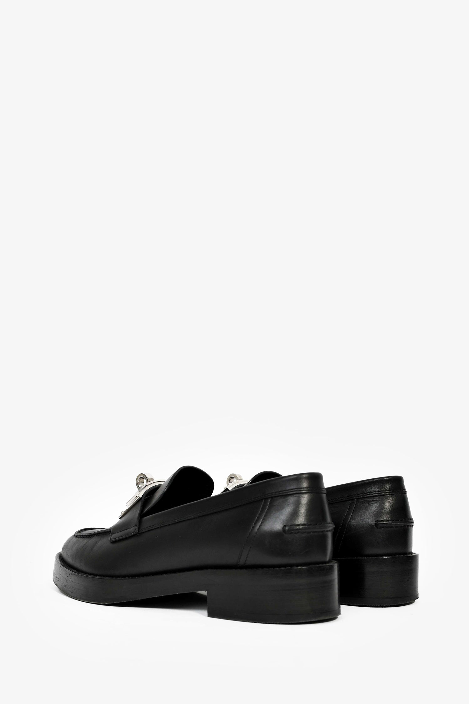 Hermès Black Leather Oversized Kelly Buckle Hot Loafers Size 39