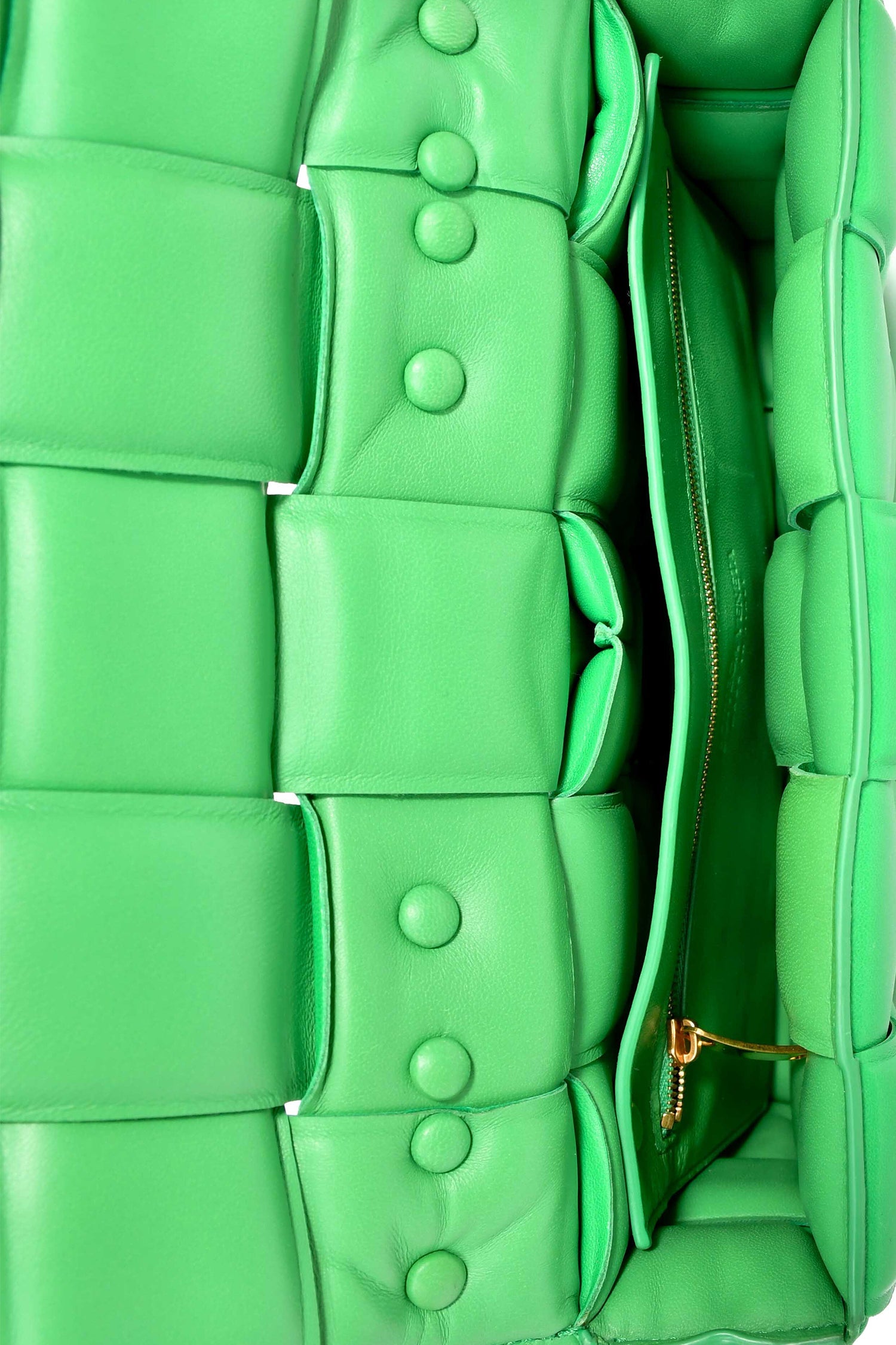 Bottega Veneta Green Leather Padded Cassette on Chain