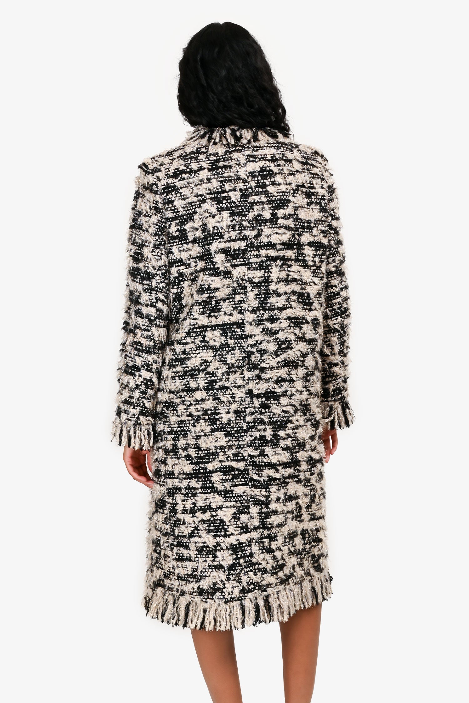 Pre-Loved Chanel™ Black/Gold Metallic Tweed Fringed Midi Coat Size 40