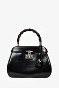 Gucci Black Leather Bamboo Medium 'Lady Lock' Top Handle Bag