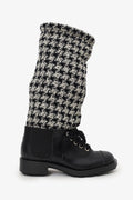 Pre-Loved Chanel™ Black/Off White Leather and Tweed Lace Up Chain Detail Boots Size 36