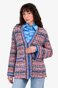 Pre-Loved Chanel™ Spring 2017 Pink/Blue Knit Tweed igan with Blue Rubber Trim Size 38 (As Is)