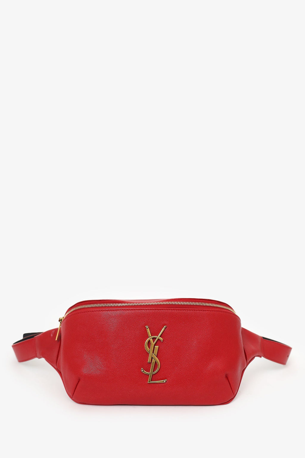 Saint Laurent Red Grain De Poudre Monogram Belt Bag