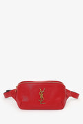Saint Laurent Red Grain De Poudre Monogram Belt Bag