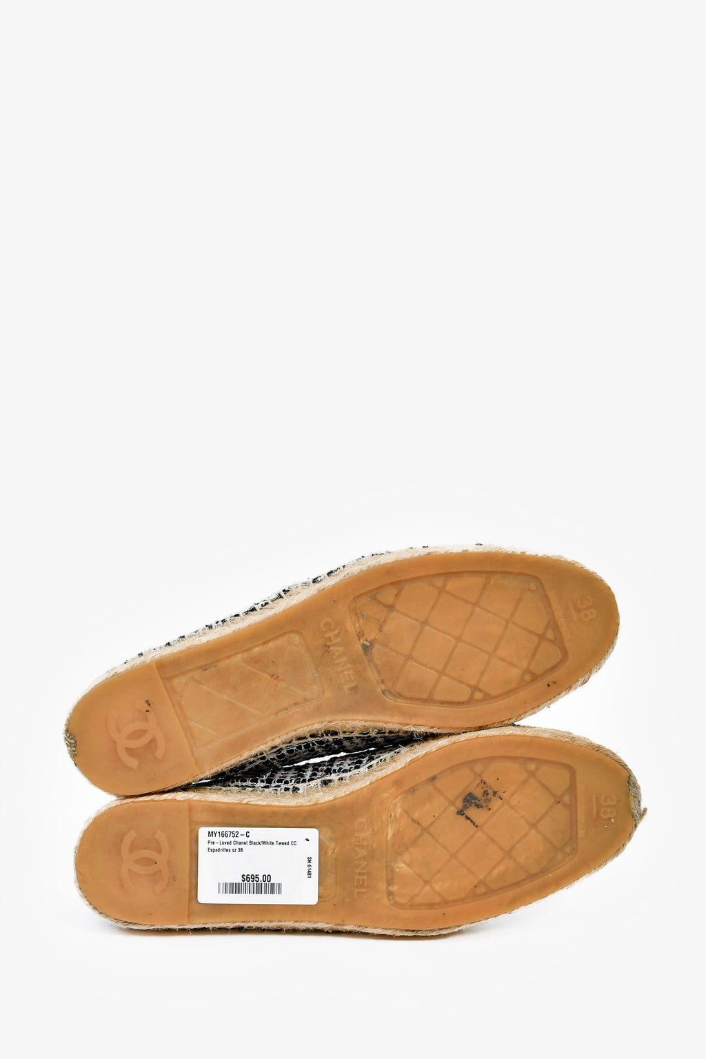 Pre-Loved Chanel™ Black/White Tweed CC Espadrilles Size 38