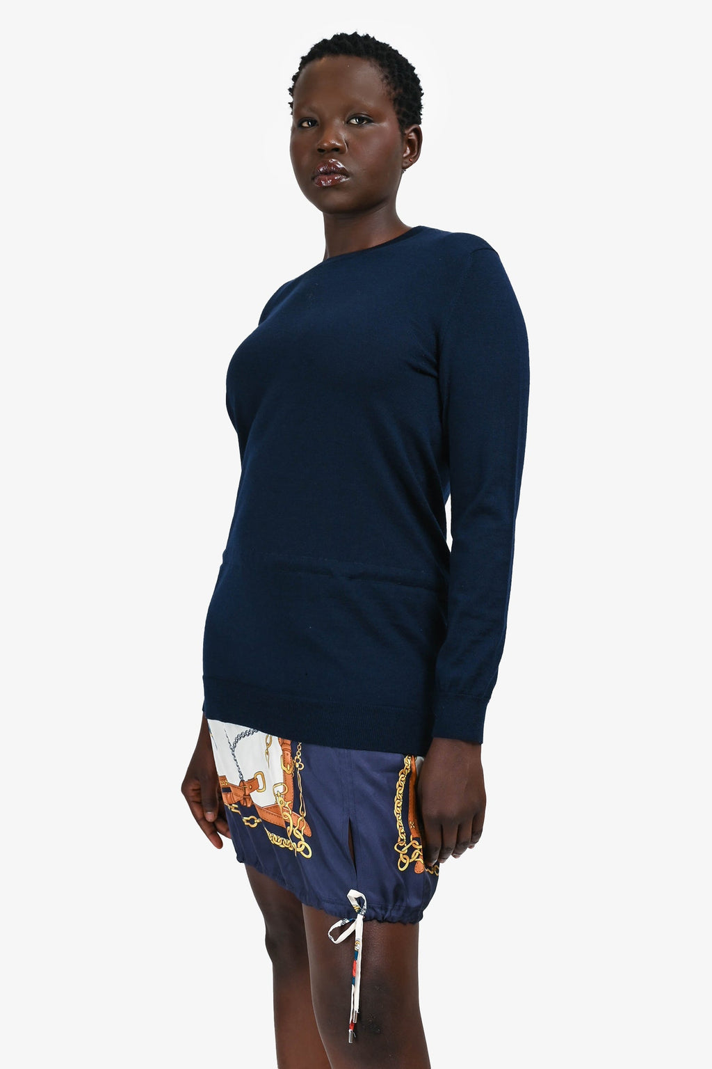 Louis Vuitton Navy Wool/Silk Scarf Sweater Dress Size M