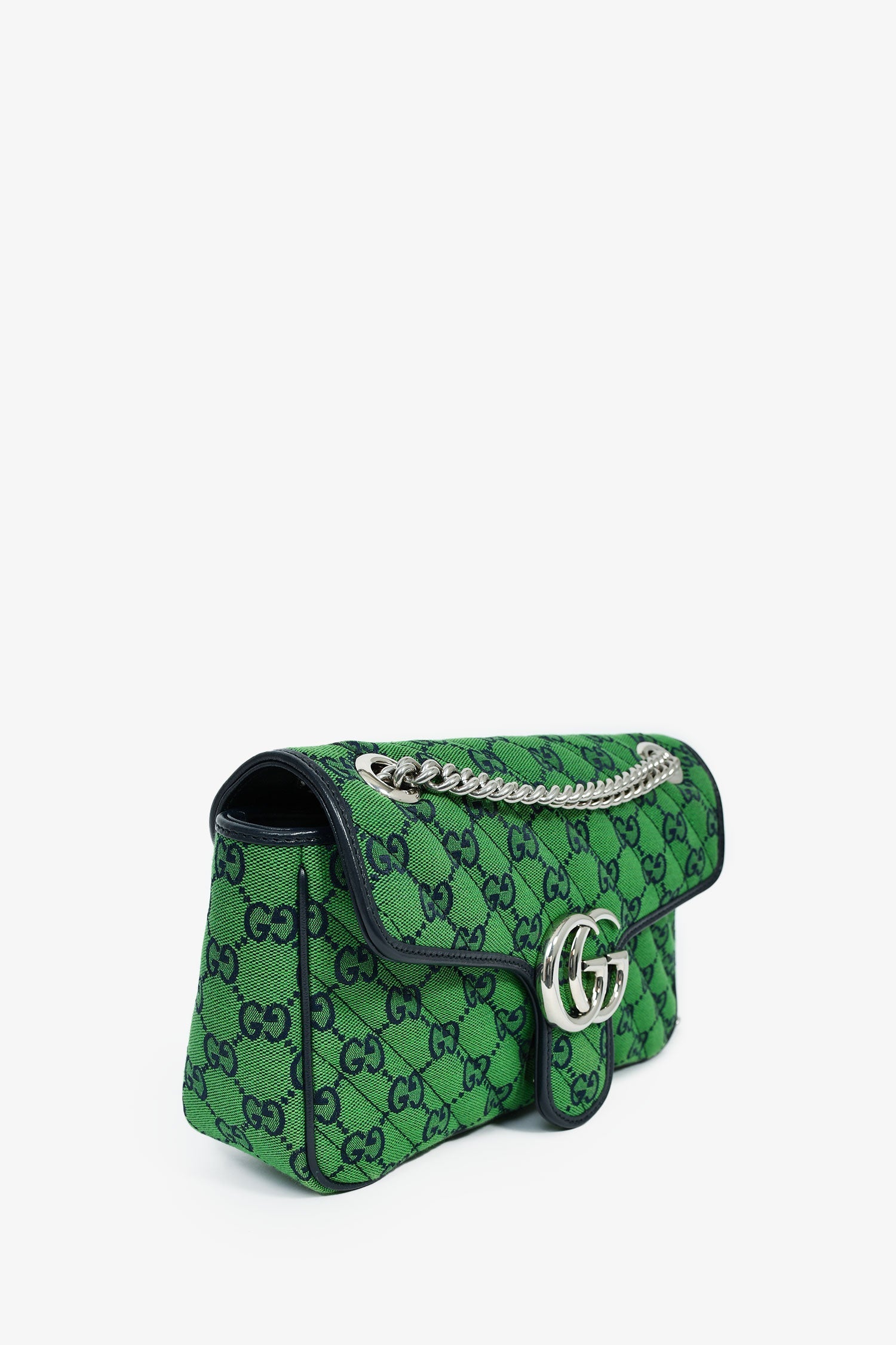 Gucci Green Canvas Navy Guccisima Small Marmont Shoulder Bag