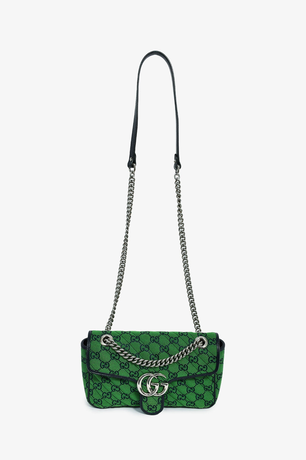Gucci Green Canvas Navy Guccisima Small Marmont Shoulder Bag