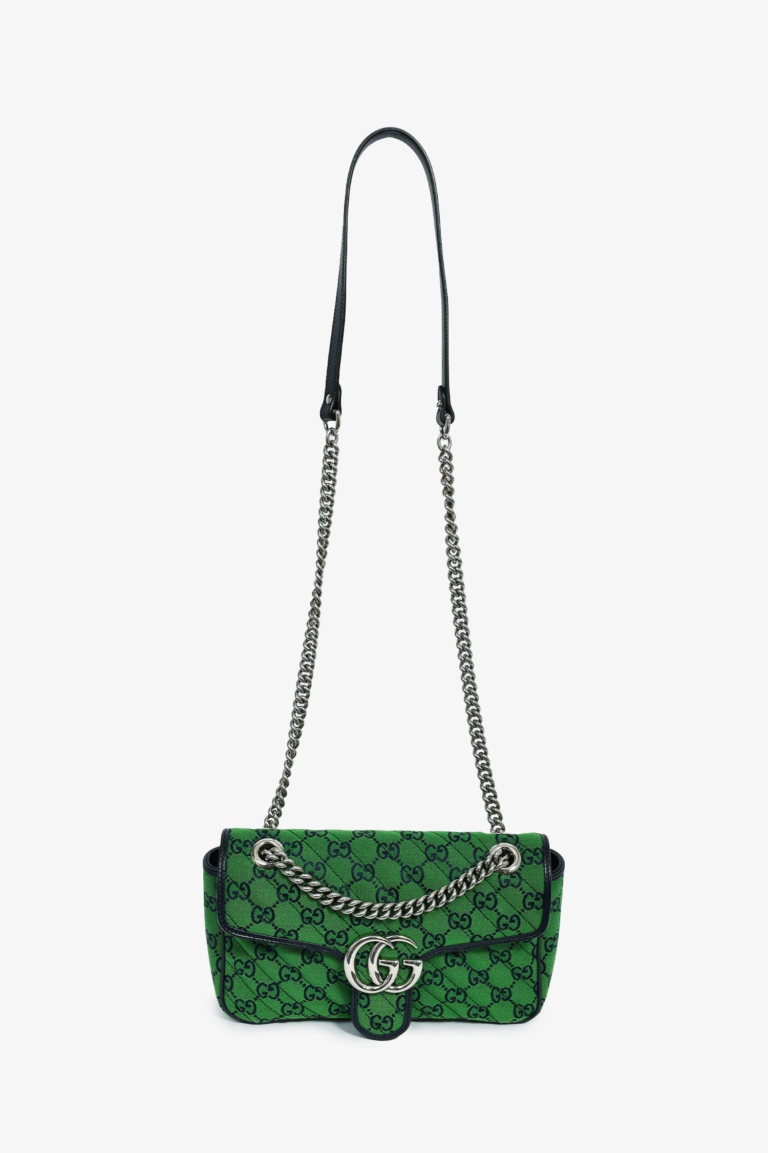 Gucci Green Canvas Navy Guccisima Small Marmont Shoulder Bag