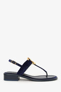 Pre-Loved Chanel™ Navy Velvet Jewelled CC Thong Sandals Size 37