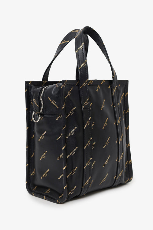Balenciaga Black Leather/Gold Logo 'Bazar' XS Shopper Tote With Strap