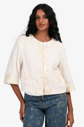 Pre-Loved Chanel™ 2012 Cream Sequin Tweed Seashell Mosaic Jacket Size FR 40