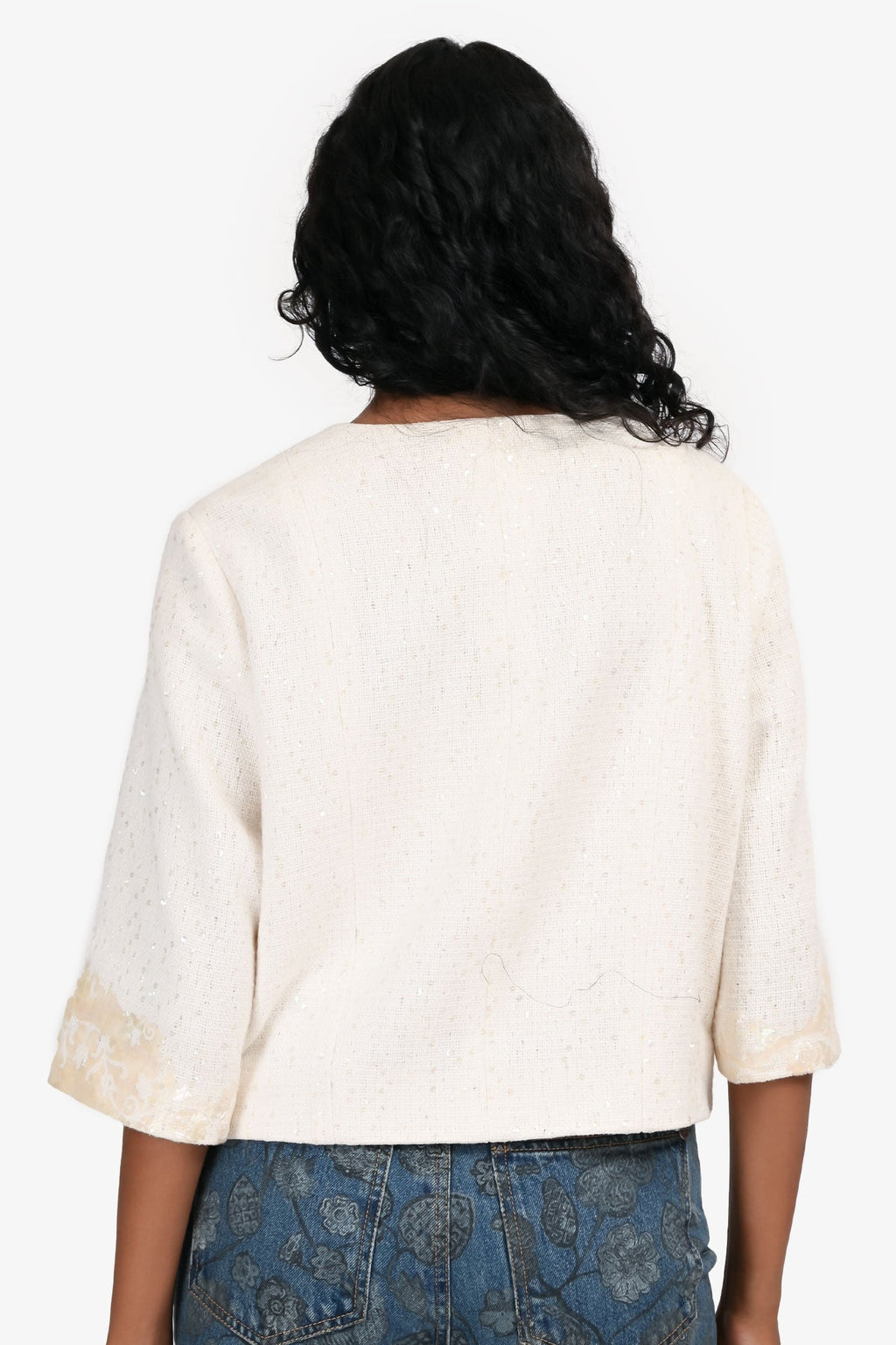 Pre-Loved Chanel™ 2012 Cream Sequin Tweed Seashell Mosaic Jacket Size FR 40