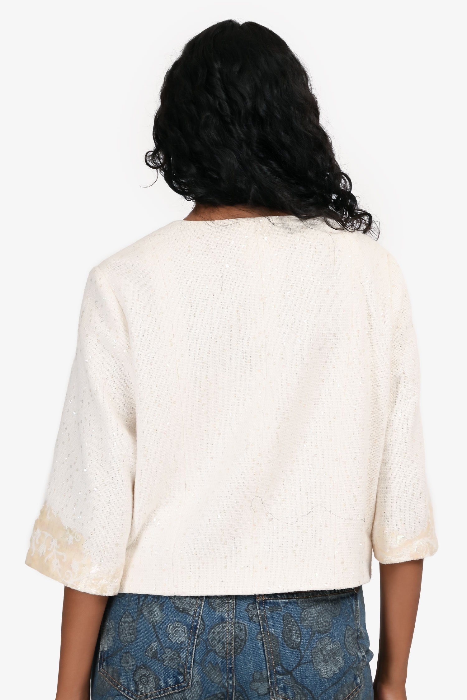 Pre-Loved Chanel™ 2012 Cream Sequin Tweed Seashell Mosaic Jacket Size FR 40
