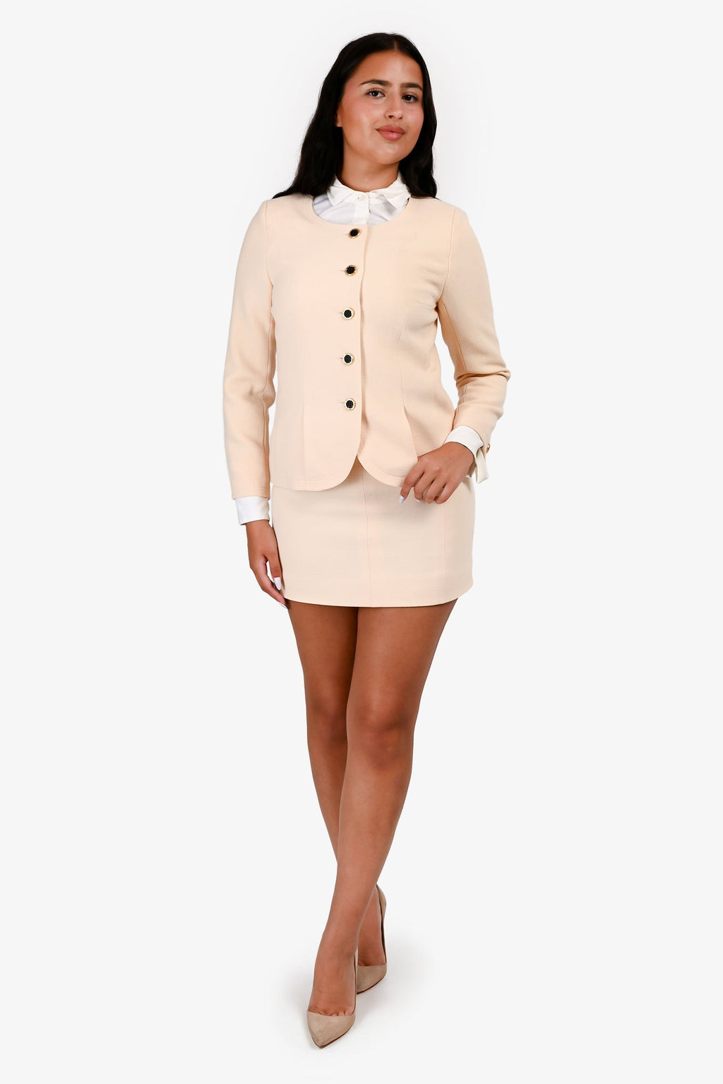 Pre-Loved Chanel™ Cream Wool Blazer Skirt Set Size 38