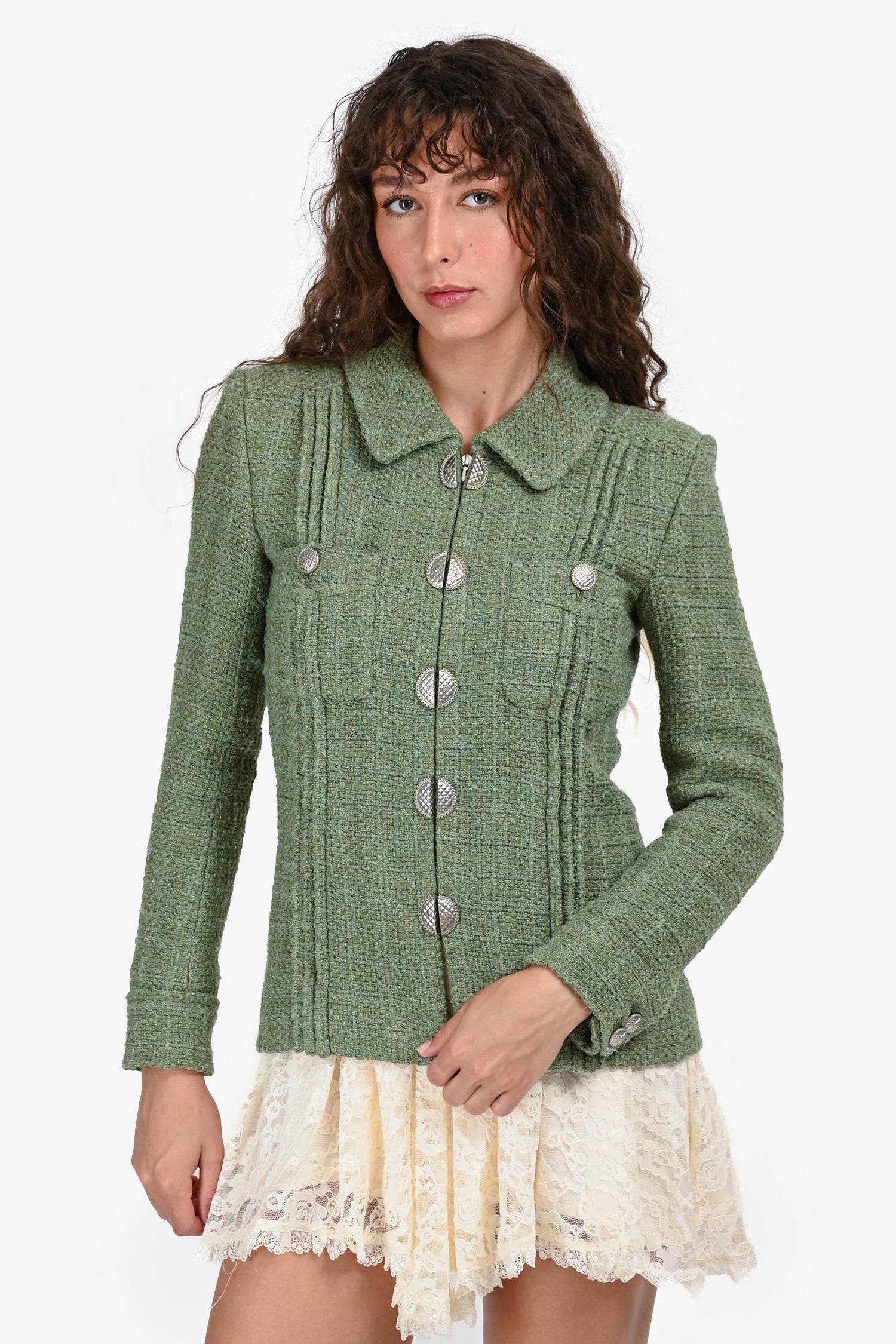 Pre-loved Chanel™ 2017 Green Tweed "Paris-Cuba" Zip-Up Blazer Size 38