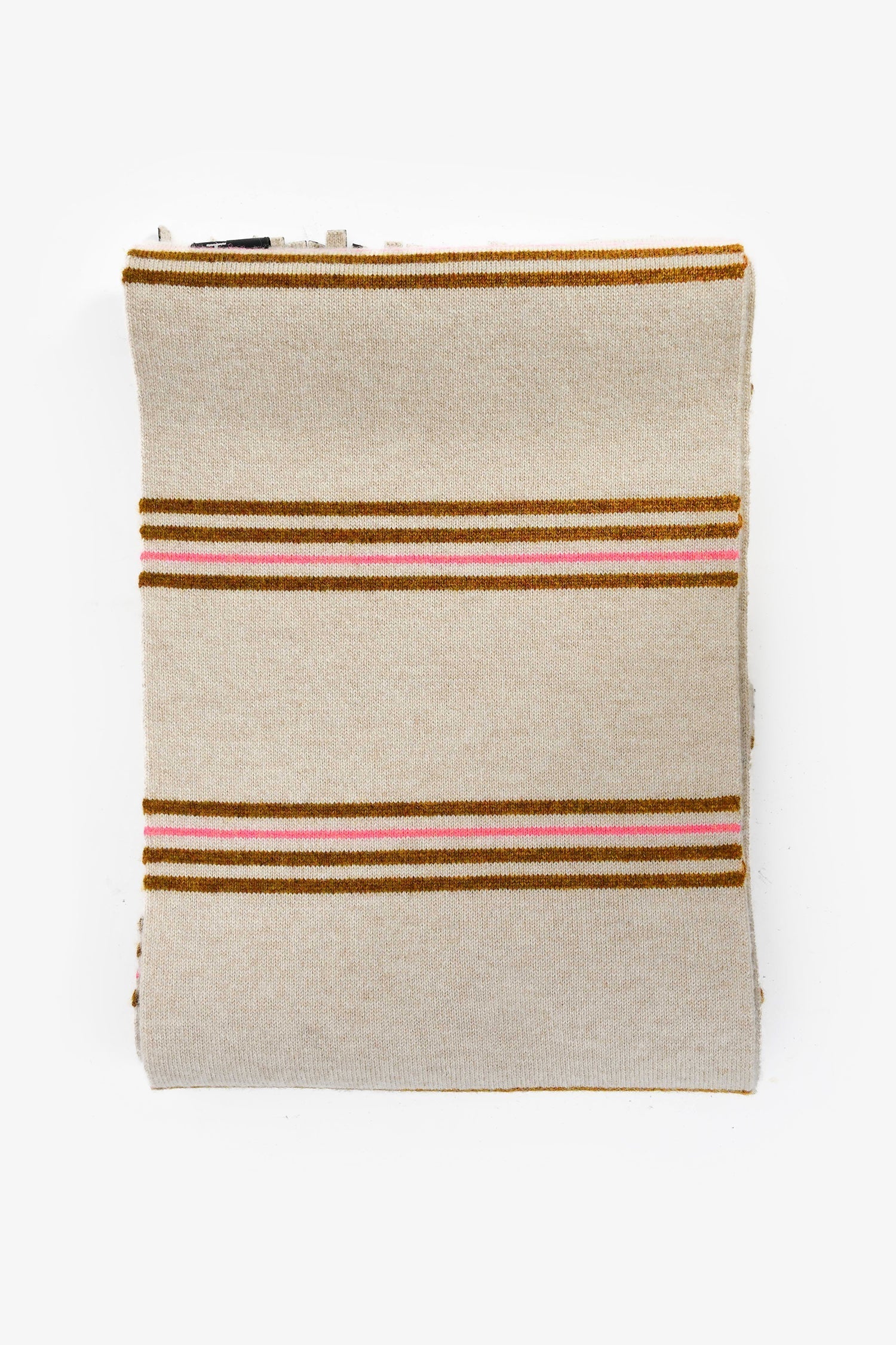 Pre-Loved Chanel™Beige/Pink Striped Fringe Scarf