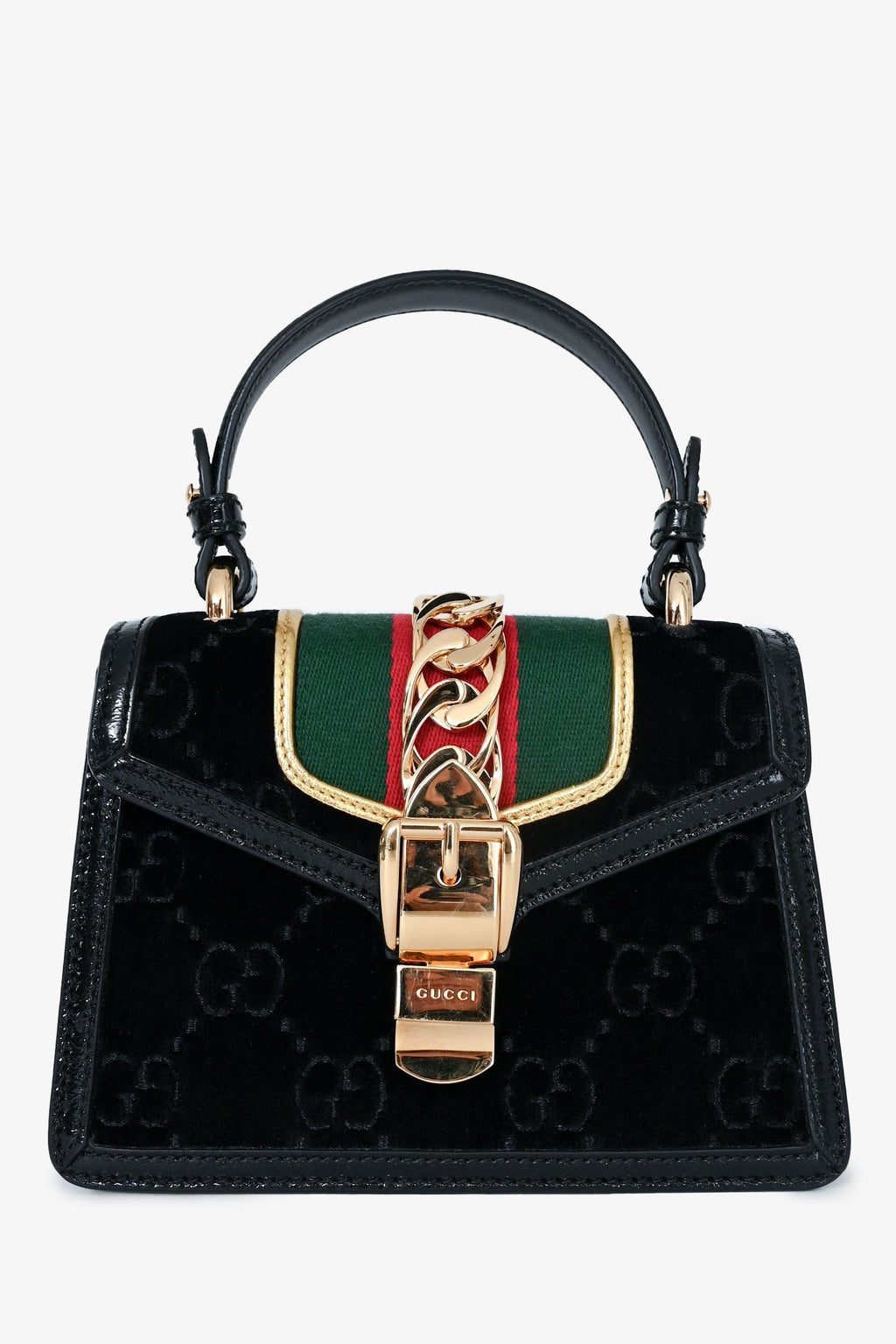 Gucci Black Velvet GG Web Sylvie Mini