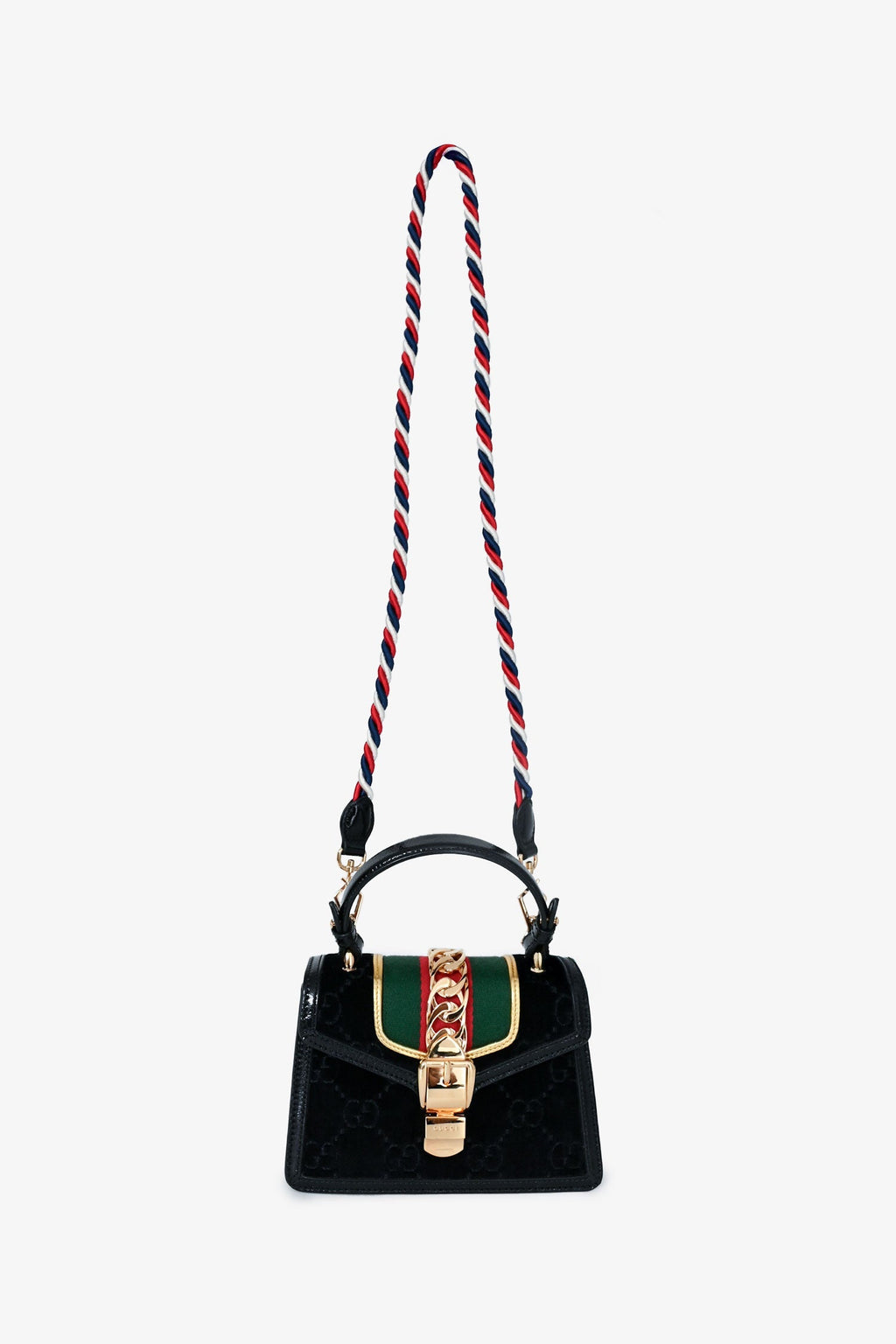 Gucci Black Velvet GG Web Sylvie Mini