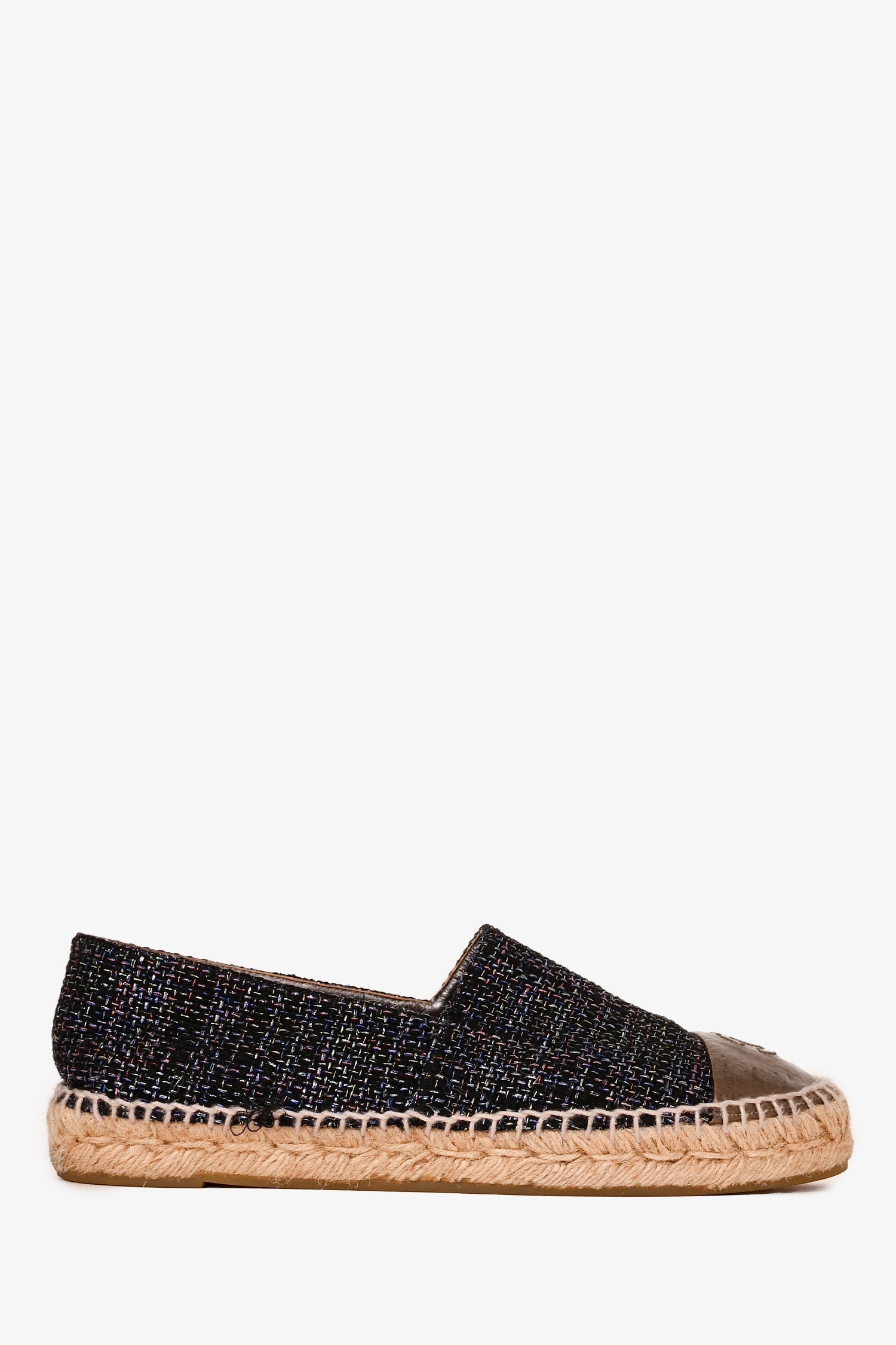 Pre-Loved Chanel™ Black/Purple Metallic Tweed Espadrille Flats Size 38