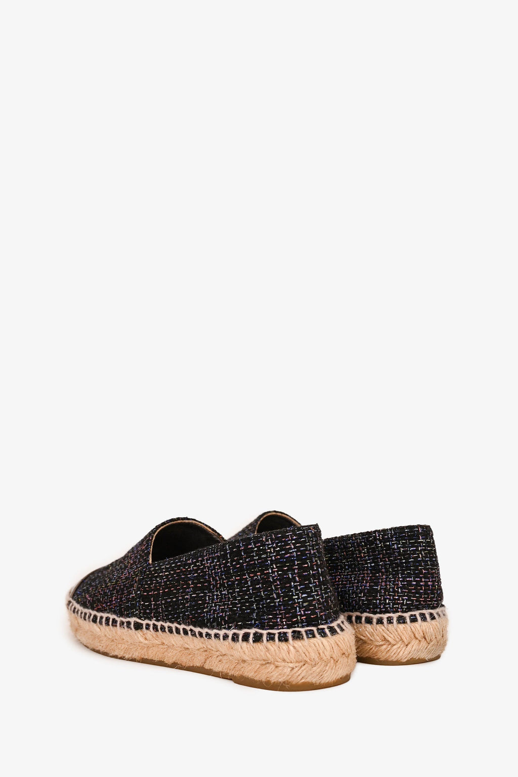 Pre-Loved Chanel™ Black/Purple Metallic Tweed Espadrille Flats Size 38