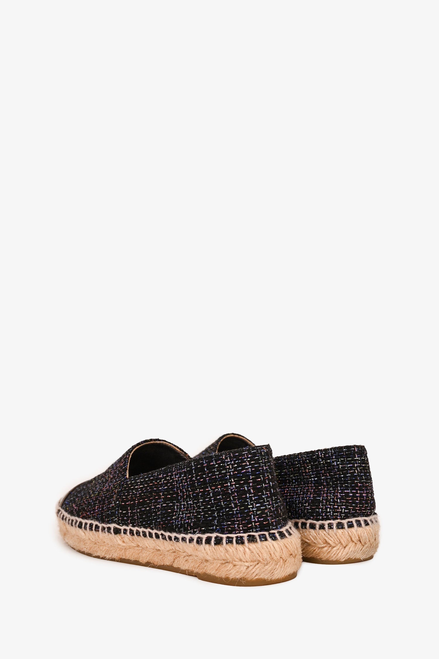 Pre-Loved Chanel™ Black/Purple Metallic Tweed Espadrille Flats Size 38