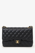 Pre-Loved Chanel™ 2019 Black Caviar Leather Jumbo Double Flap Should Bag